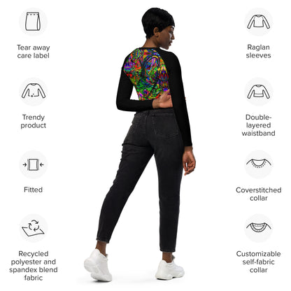 Women’s recycled long sleeve crop top with neon abstract art print – sustainable streetwear by Hipyfi Product-info