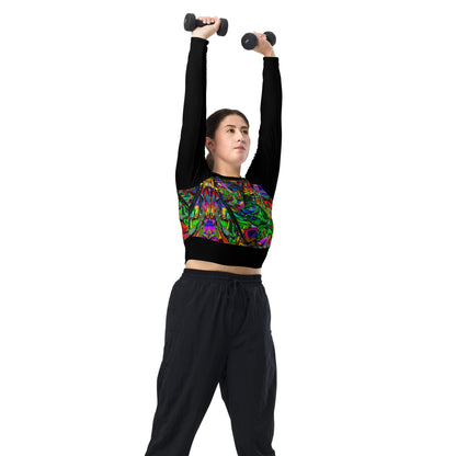 Women’s recycled long sleeve crop top with neon abstract art print – sustainable streetwear by Hipyfi Front-2