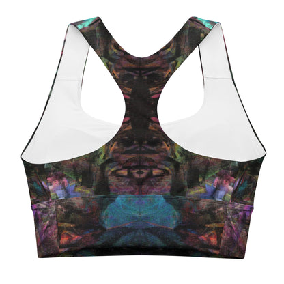 Wire-free high-impact sports bra for running: UPF 50+ seamless recycled fabric, plus-size inclusive longline design by Hipyfi. back