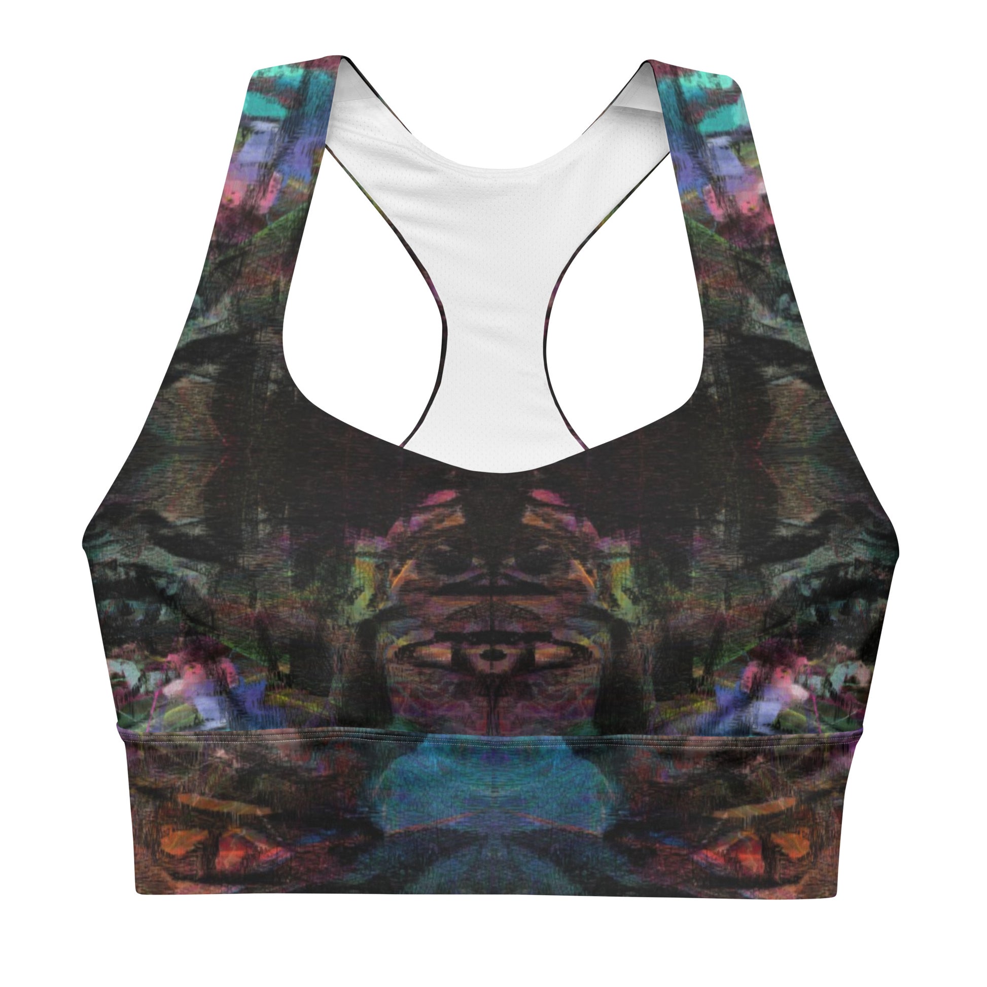 Wire-free high-impact sports bra for running: UPF 50+ seamless recycled fabric, plus-size inclusive longline design by Hipyfi. front