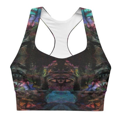 Wire-free high-impact sports bra for running: UPF 50+ seamless recycled fabric, plus-size inclusive longline design by Hipyfi. front
