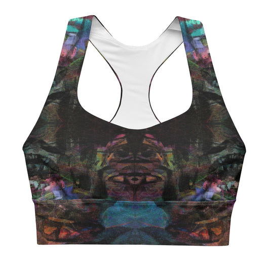 Wire-free high-impact sports bra for running: UPF 50+ seamless recycled fabric, plus-size inclusive longline design by Hipyfi. front