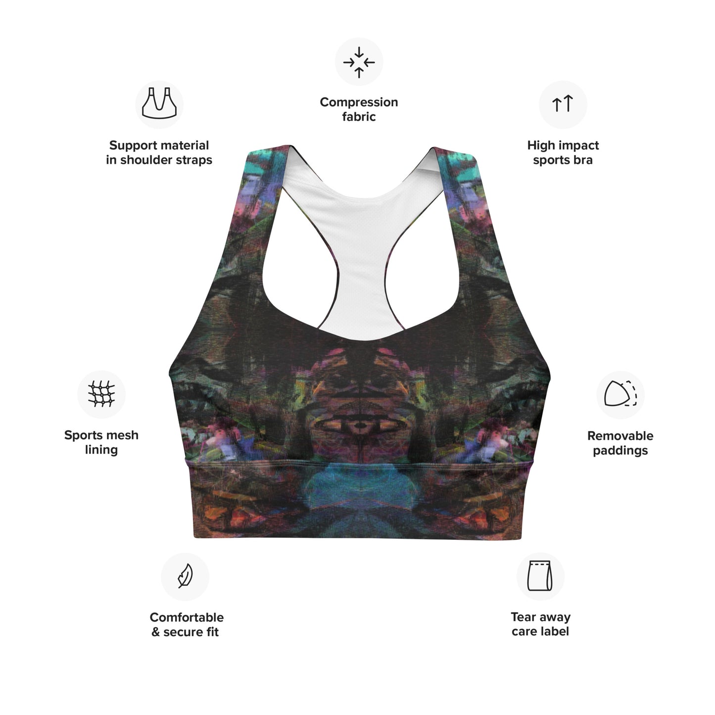 Wire-free high-impact sports bra for running: UPF 50+ seamless recycled fabric, plus-size inclusive longline design by Hipyfi. product-info
