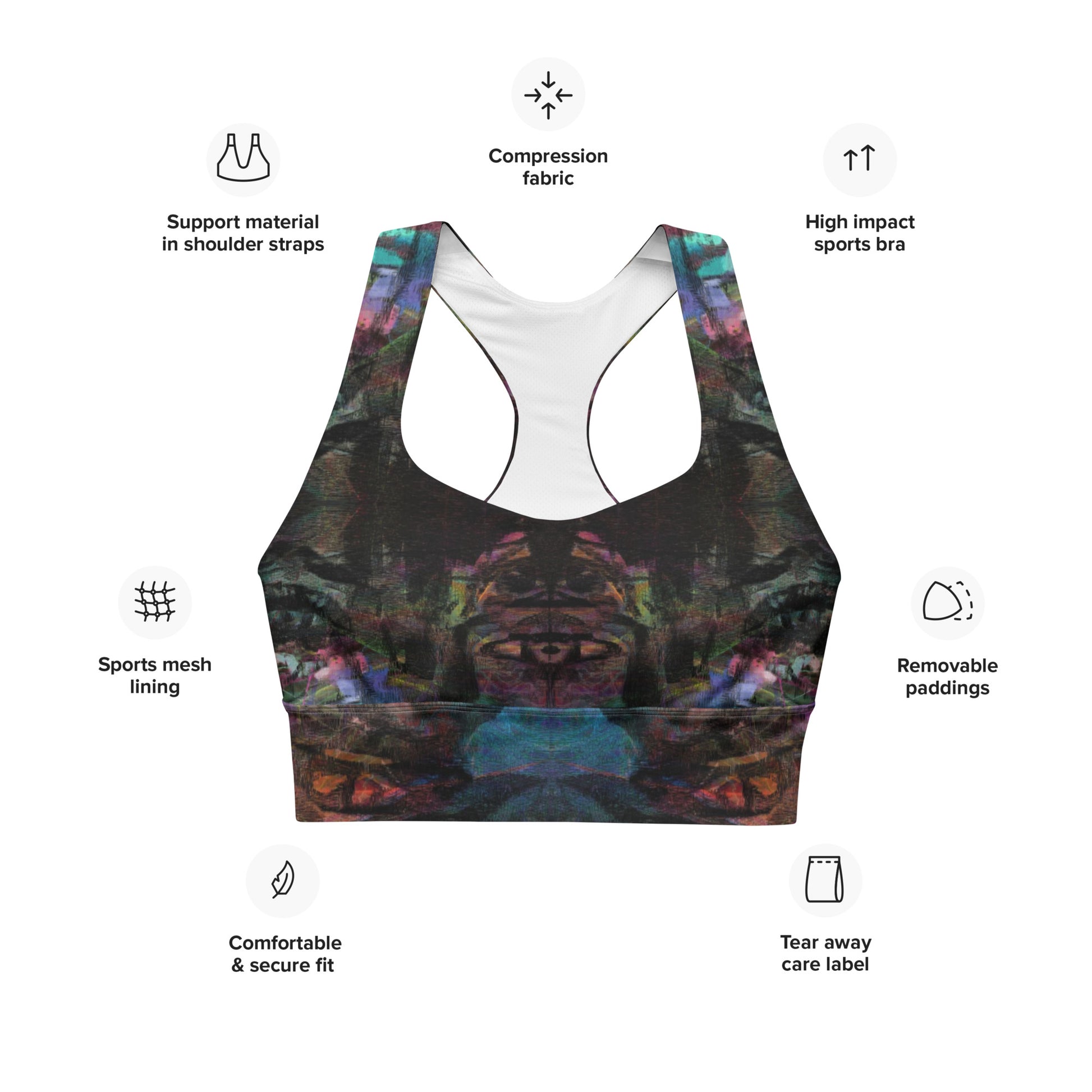 Wire-free high-impact sports bra for running: UPF 50+ seamless recycled fabric, plus-size inclusive longline design by Hipyfi. product-info