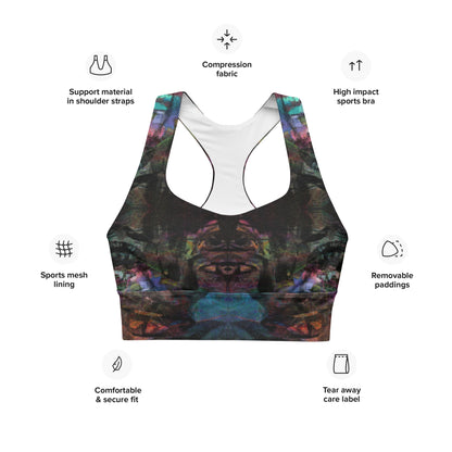 Wire-free high-impact sports bra for running: UPF 50+ seamless recycled fabric, plus-size inclusive longline design by Hipyfi. product-info