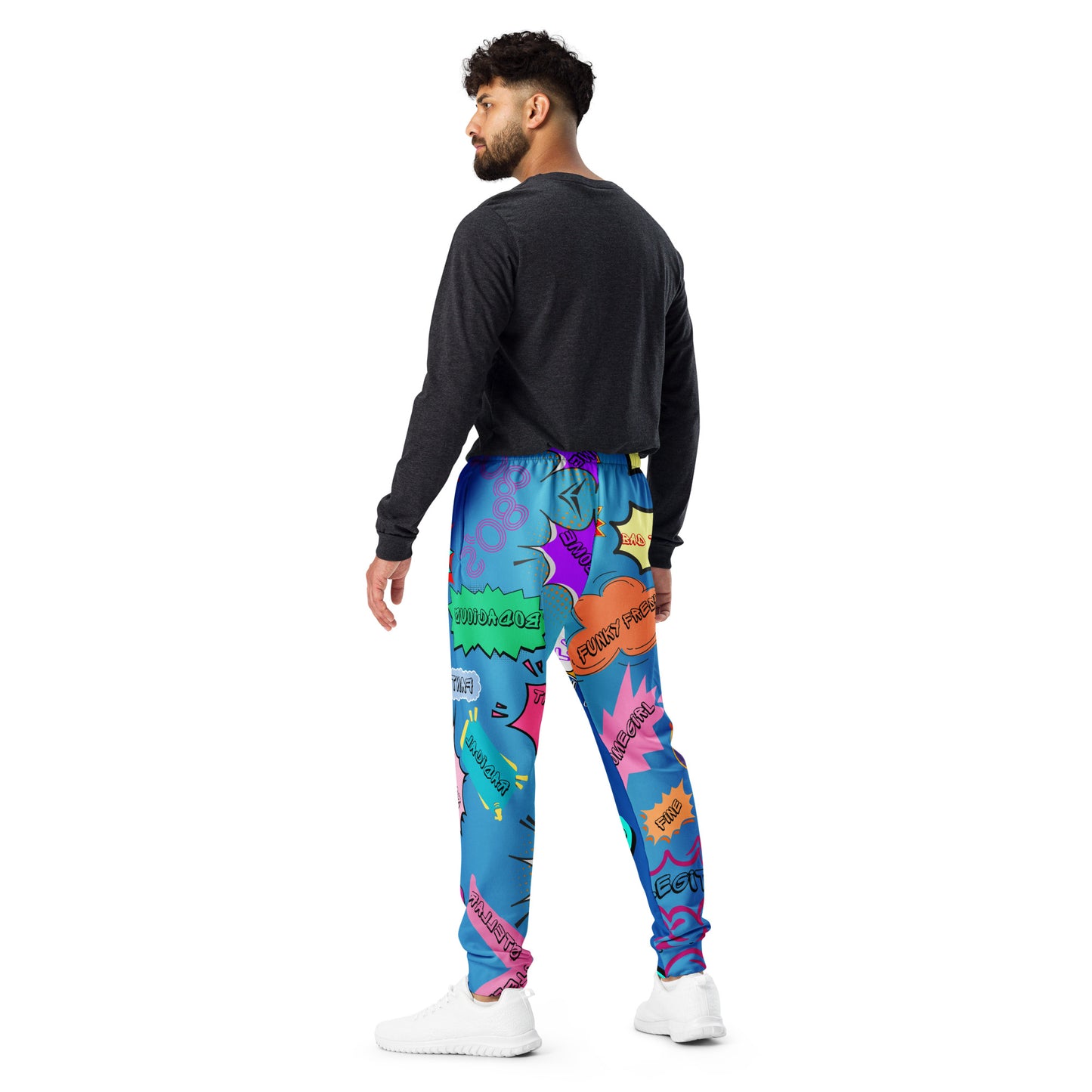 Hipyfi Retro Recycled Men’s Joggers – 80s Pop-Art Streetwear, Sustainable Fashion with Bold Graphic Design and Slim Fit. Back