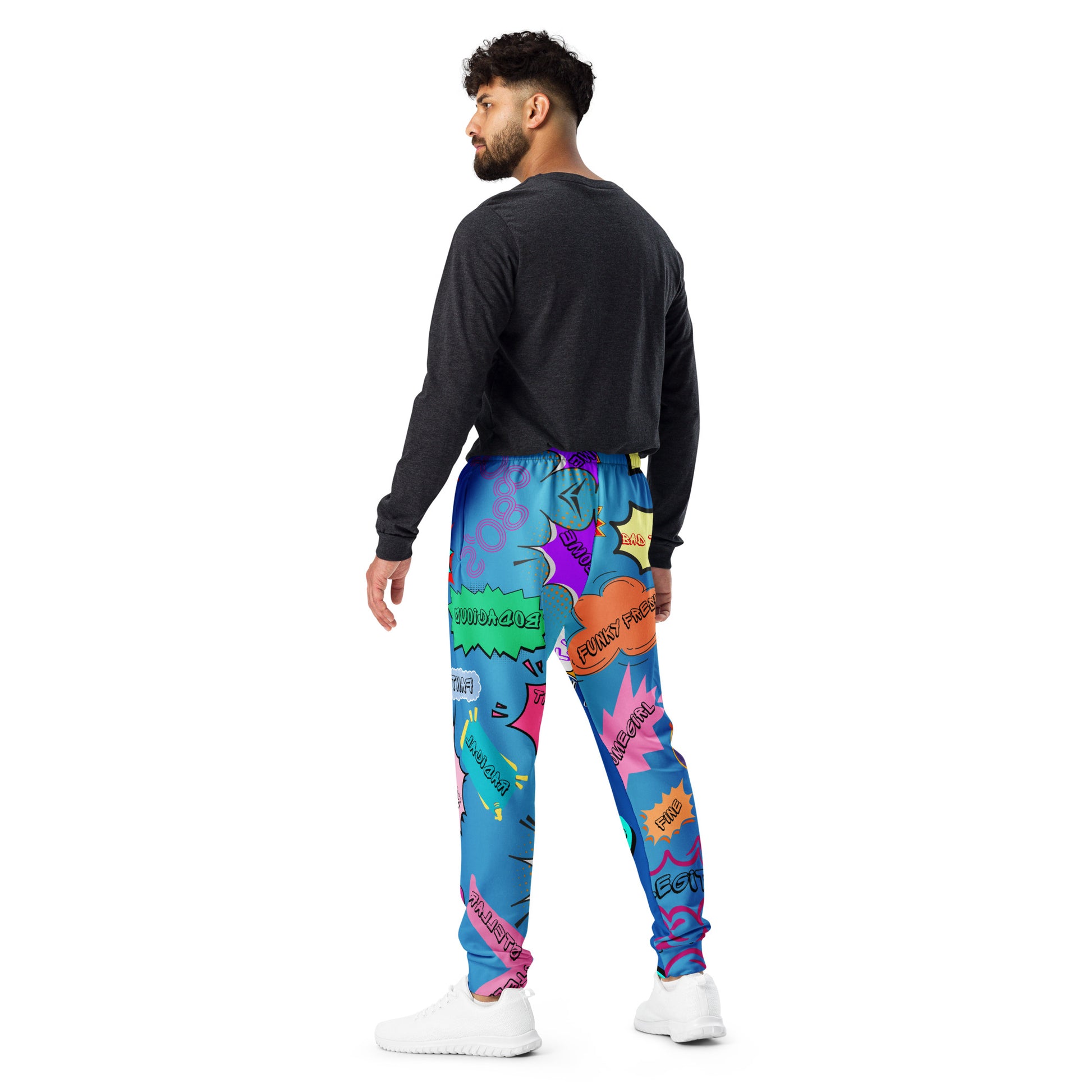 Hipyfi Retro Recycled Men’s Joggers – 80s Pop-Art Streetwear, Sustainable Fashion with Bold Graphic Design and Slim Fit. Back