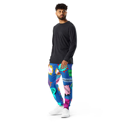 Hipyfi Retro Recycled Men’s Joggers – 80s Pop-Art Streetwear, Sustainable Fashion with Bold Graphic Design and Slim Fit. Left-2