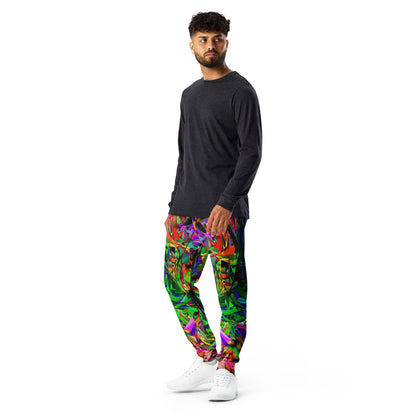 Neon Mythos Abstract Joggers for Men – Colorful, eco-friendly recycled streetwear with slim fit and vibrant graphic design by Hipyfi Clothes & Design. Left-2