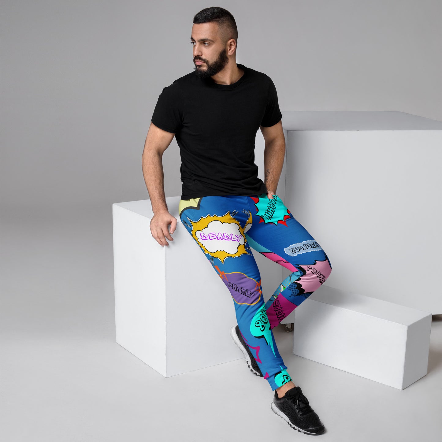 Hipyfi Retro Recycled Men’s Joggers – 80s Pop-Art Streetwear, Sustainable Fashion with Bold Graphic Design and Slim Fit. Right