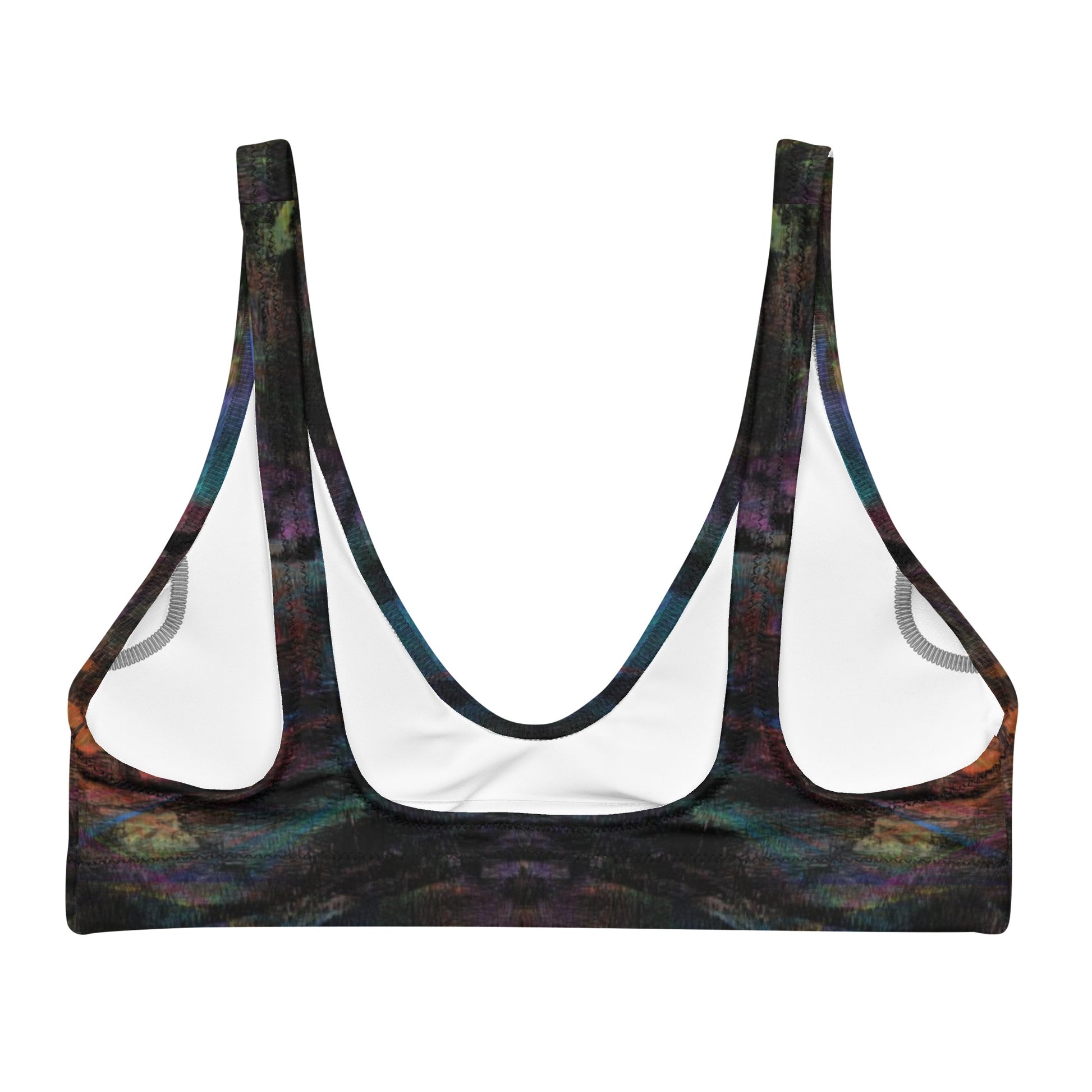 Hipyfi Chromatic Dreams Padded Bikini Top: Vibrant abstract-print recycled swim top for women. Eco-friendly and sustainable beachwear with artistic flair. back-2