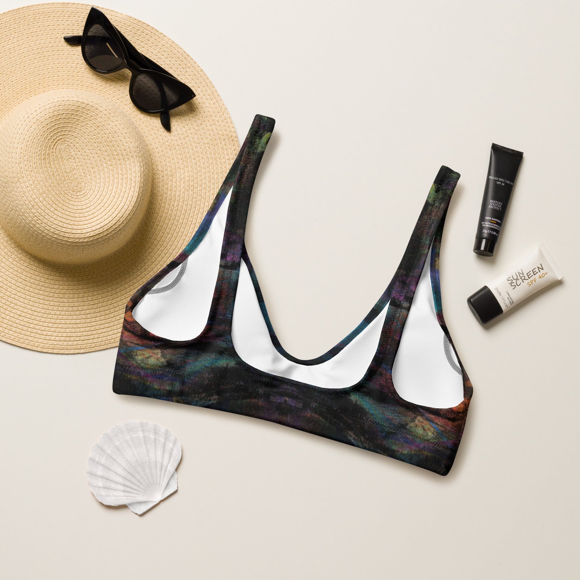 Hipyfi Chromatic Dreams Padded Bikini Top: Vibrant abstract-print recycled swim top for women. Eco-friendly and sustainable beachwear with artistic flair. back