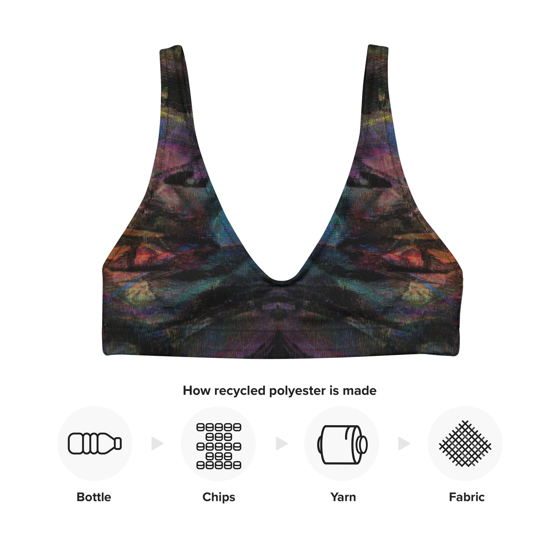Hipyfi Chromatic Dreams Padded Bikini Top: Vibrant abstract-print recycled swim top for women. Eco-friendly and sustainable beachwear with artistic flair. product-info-2