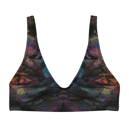 Hipyfi Chromatic Dreams Padded Bikini Top: Vibrant abstract-print recycled swim top for women. Eco-friendly and sustainable beachwear with artistic flair. front-2