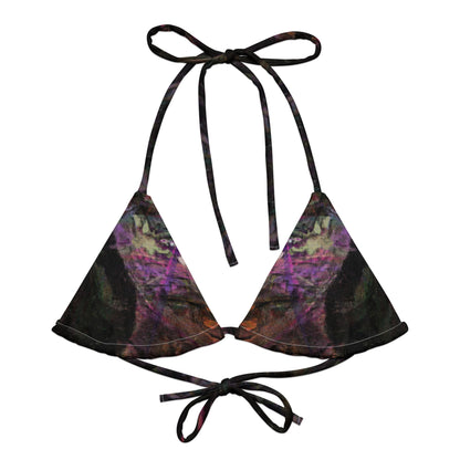 Hipyfi abstract women's Chromatic Dreams padded bikini top with vibrant design, UPF 50+ sun protection. Eco-friendly swimwear crafted from recycled materials. front