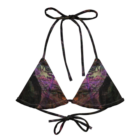 Hipyfi abstract women's Chromatic Dreams padded bikini top with vibrant design, UPF 50+ sun protection. Eco-friendly swimwear crafted from recycled materials. front