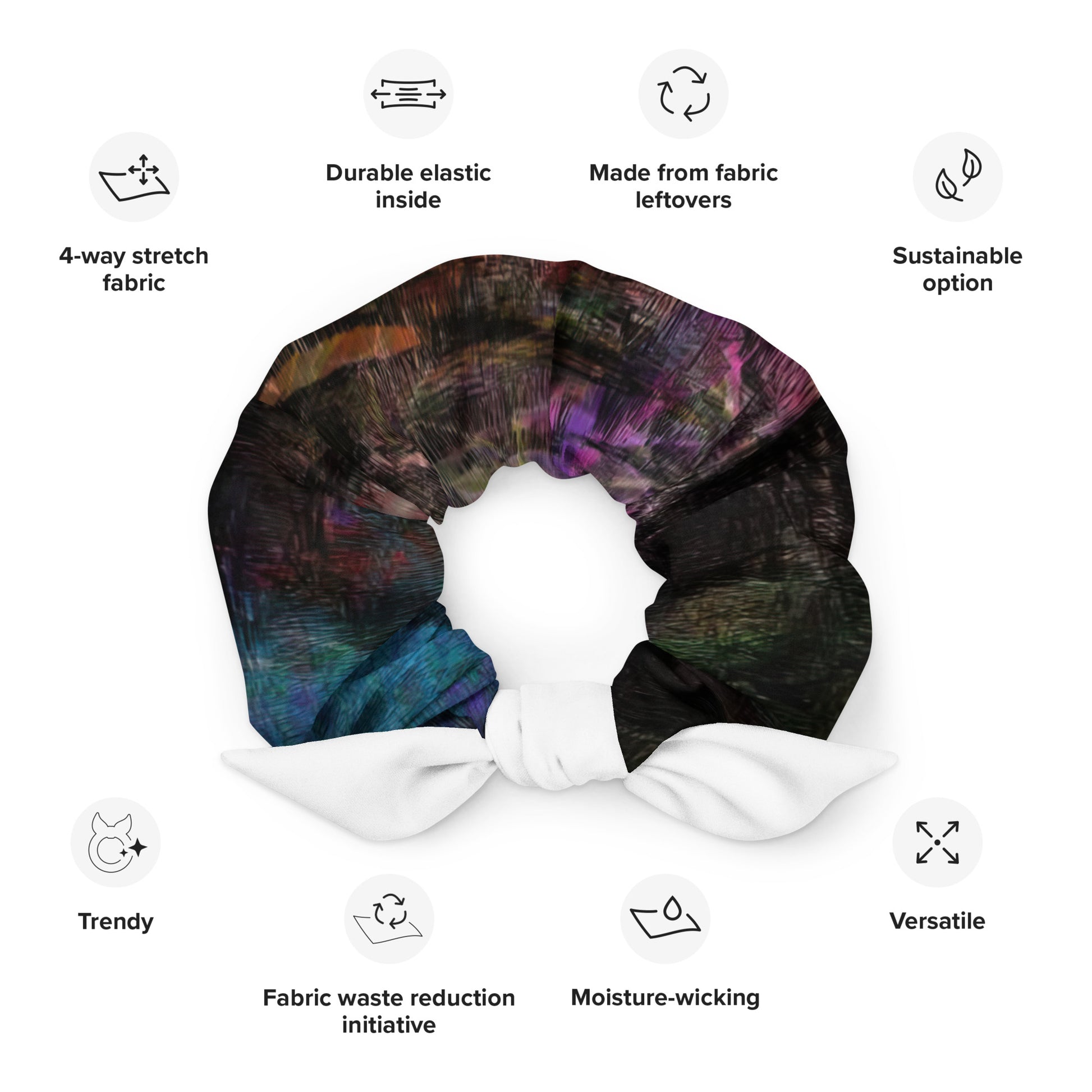Hipyfi Chromatic Dreams Scrunchies – Bold recycled unisex hair tie with vibrant abstract design. product-info