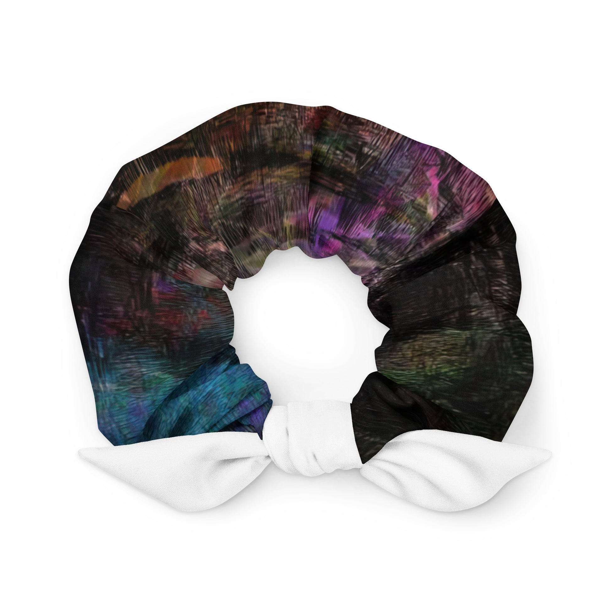 Hipyfi Chromatic Dreams Scrunchies – Bold recycled unisex hair tie with vibrant abstract design. front-2