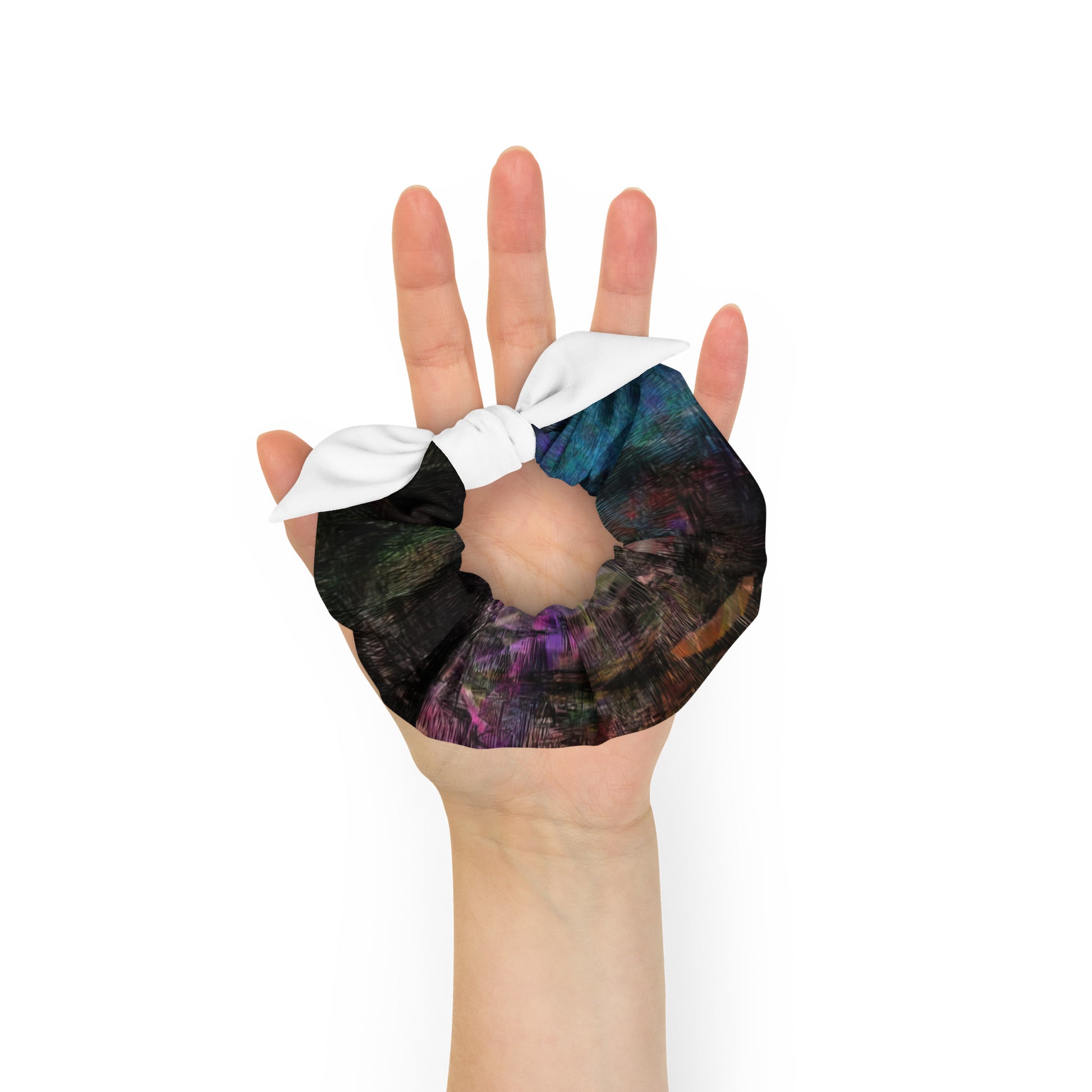 Hipyfi Chromatic Dreams Scrunchies – Bold recycled unisex hair tie with vibrant abstract design. front