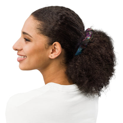 Hipyfi Chromatic Dreams Scrunchies – Bold recycled unisex hair tie with vibrant abstract design. left