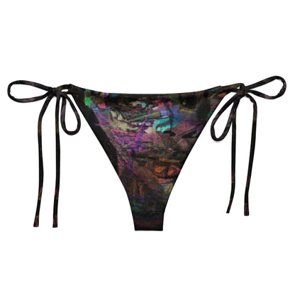 Chromatic Dreams Recycled String Bikini Bottom by Hipyfi: Vibrant abstract art design with Eco-friendly recycled polyester, adjustable ties, UPF 50+ sun protection. back