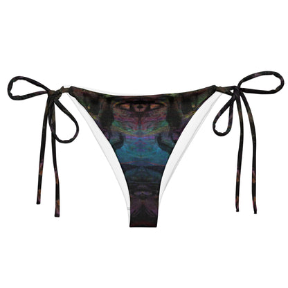 Chromatic Dreams Recycled String Bikini Bottom by Hipyfi: Vibrant abstract art design with Eco-friendly recycled polyester, adjustable ties, UPF 50+ sun protection. front-2