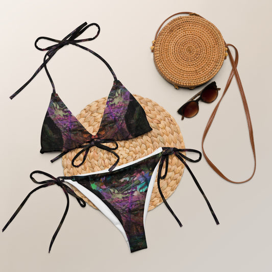 Vibrant abstract recycled bikini, UPF 50+, and eco-friendly materials. Hipyfi Chromatic Dreams sustainable swimwear for women. front