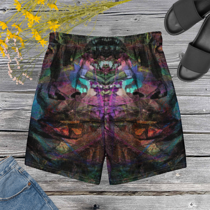 Men’s eco-friendly recycled swim trunks with bold abstract art design. Quick-dry fabric with UPF 50+ protection by Hipyfi. Back-4