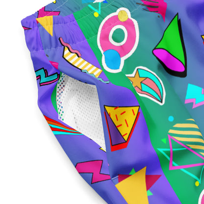 Hipyfi eco-friendly recycled swim trunks with 80s Memphis design, retro neon pattern, and sustainable fabric product-details-2