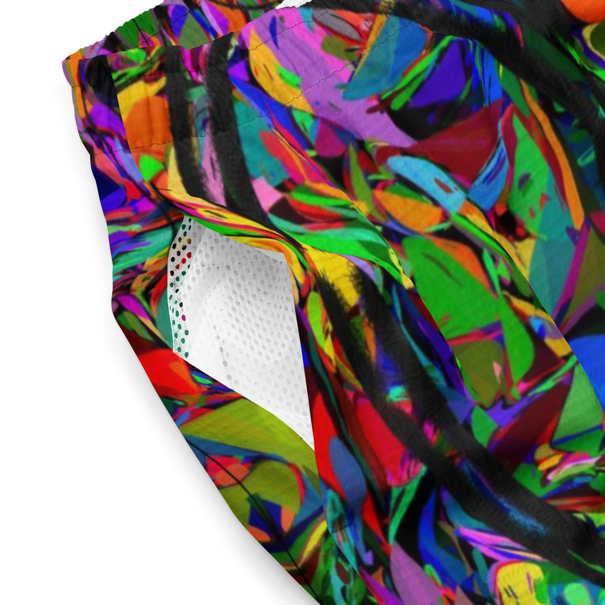 Men’s abstract neon print recycled swim trunks – vibrant eco-friendly swimwear by Hipyfi Clothes & Design product-details-2