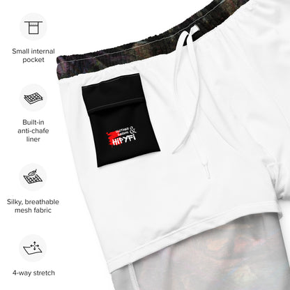 Men’s eco-friendly recycled swim trunks with bold abstract art design. Quick-dry fabric with UPF 50+ protection by Hipyfi. product-info