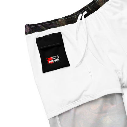 Men’s eco-friendly recycled swim trunks with bold abstract art design. Quick-dry fabric with UPF 50+ protection by Hipyfi. product-details