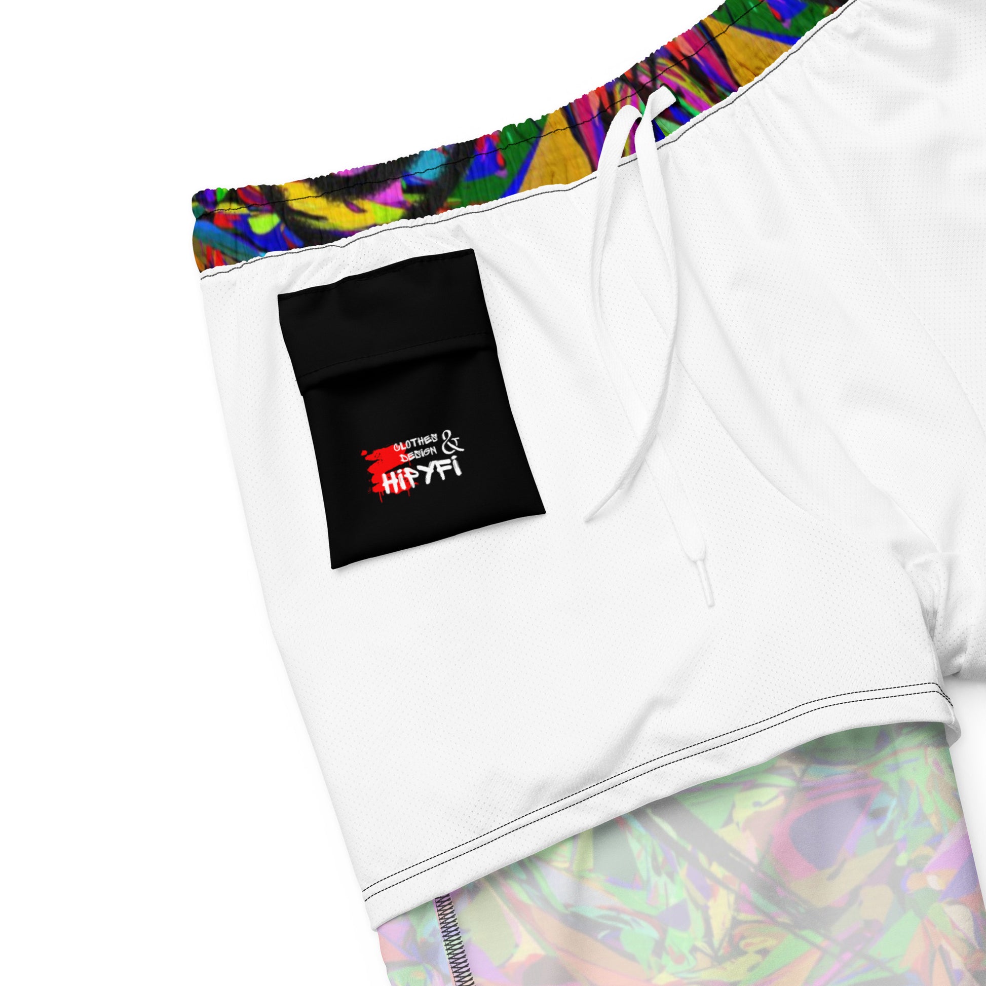 Men’s abstract neon print recycled swim trunks – vibrant eco-friendly swimwear by Hipyfi Clothes & Design product-details-3