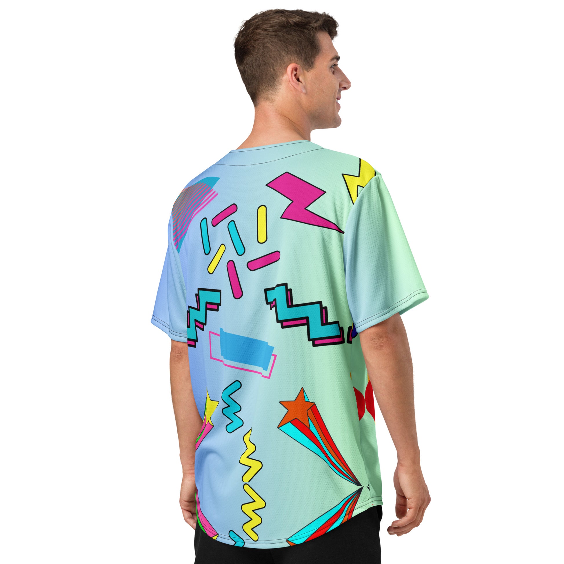 Retro recycled unisex baseball jersey with 80s graphic design by Hipyfi Clothes & Design back