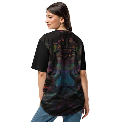Colorful abstract design on Chromatic Dreams recycled unisex baseball jersey, comfort and UPF 50+ sun protection. By Hipyfi. Back-2