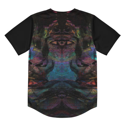 Colorful abstract design on Chromatic Dreams recycled unisex baseball jersey, comfort and UPF 50+ sun protection. By Hipyfi. Back-7