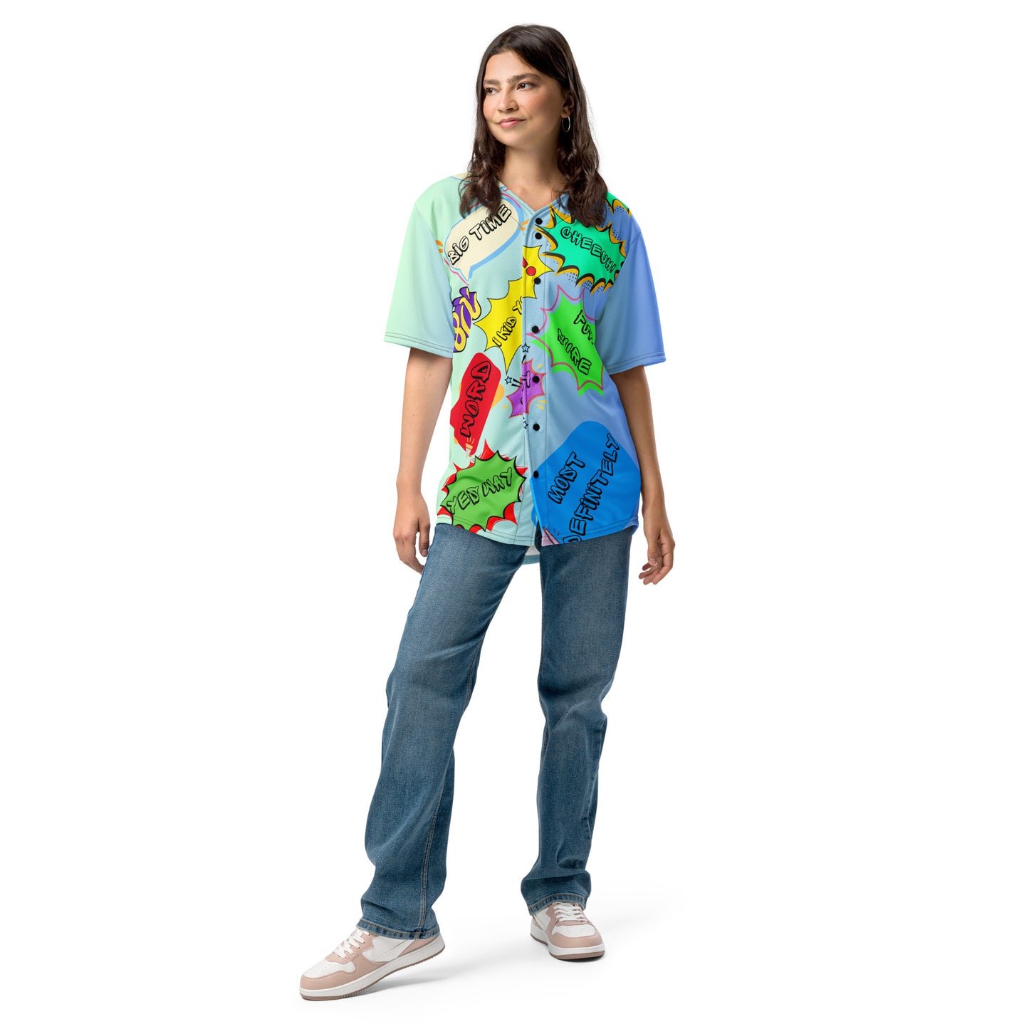 Retro recycled unisex baseball jersey with 80s graphic design by Hipyfi Clothes & Design front-2