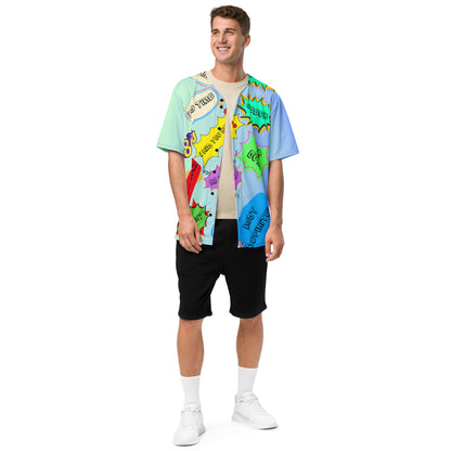 Retro recycled unisex baseball jersey with 80s graphic design by Hipyfi Clothes & Design front