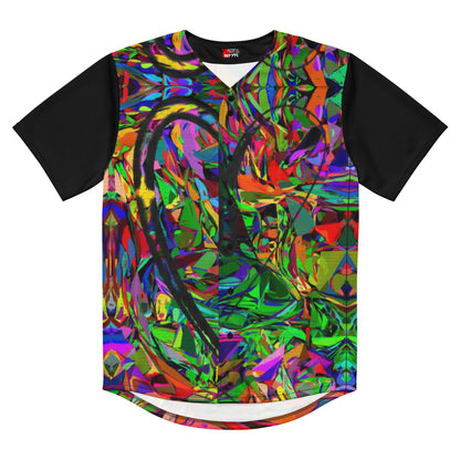 Neon Mythos Unisex Baseball Jersey – Abstract street art design, vibrant graphic print, eco-friendly recycled polyester, modern unisex fit by Hipyfi Clothes & Design. Front-6