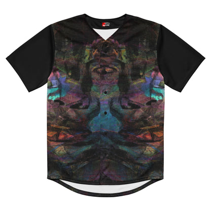 Colorful abstract design on Chromatic Dreams recycled unisex baseball jersey, comfort and UPF 50+ sun protection. By Hipyfi. Front-7