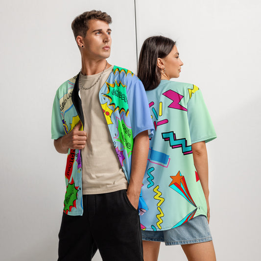 Retro recycled unisex baseball jersey with 80s graphic design by Hipyfi Clothes & Design front-and-back