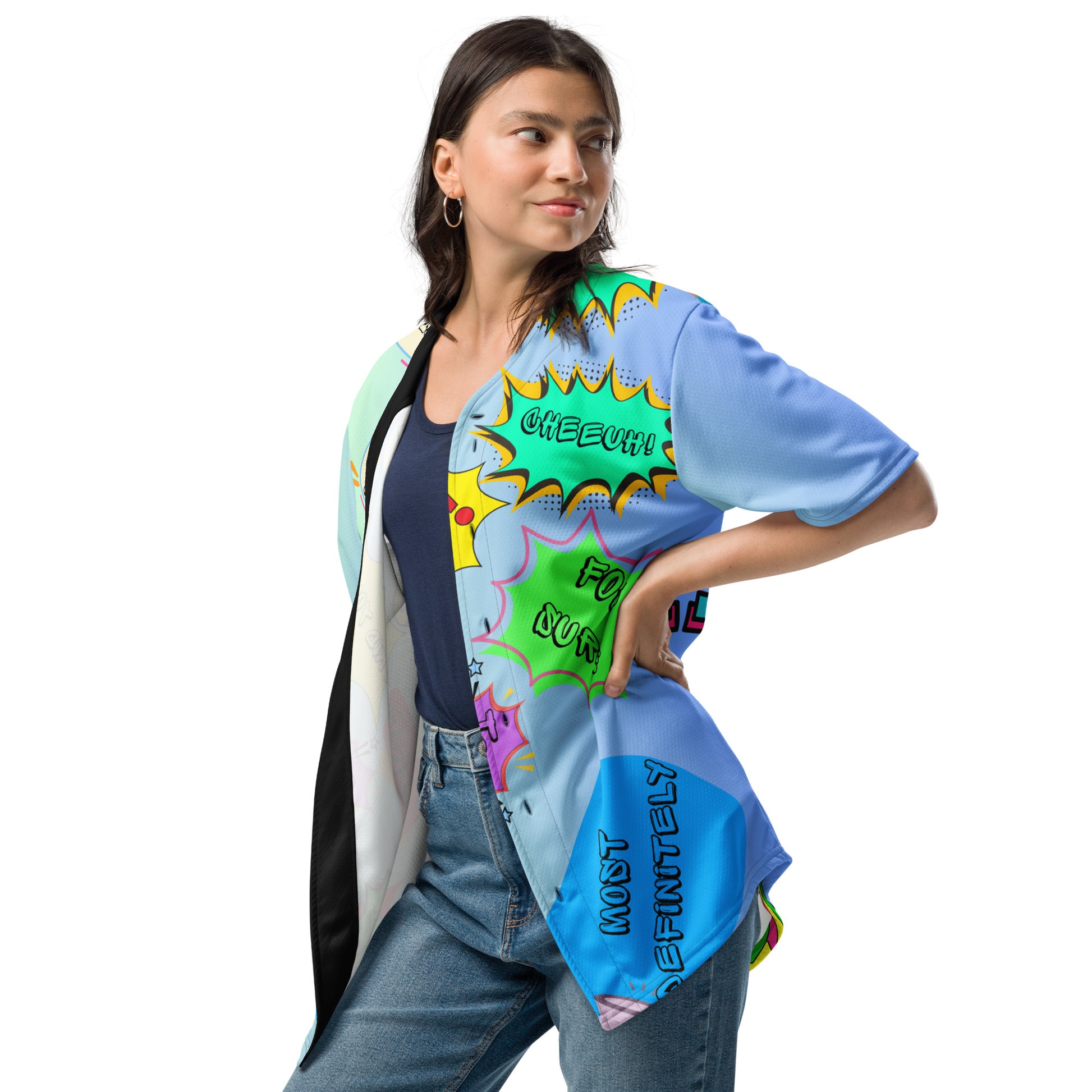 Retro recycled unisex baseball jersey with 80s graphic design by Hipyfi Clothes & Design left-front-2