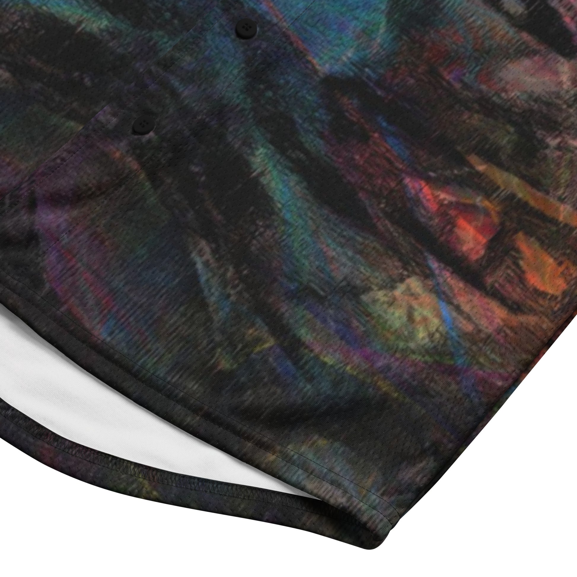 Colorful abstract design on Chromatic Dreams recycled unisex baseball jersey, comfort and UPF 50+ sun protection. By Hipyfi. product-details-2