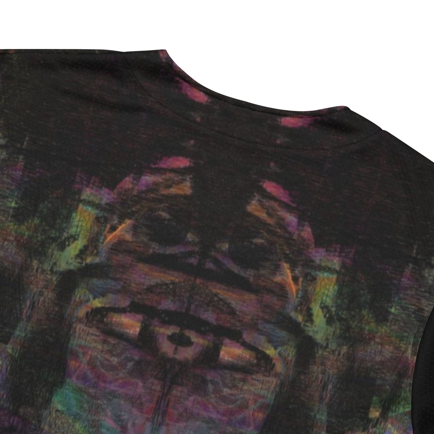 Colorful abstract design on Chromatic Dreams recycled unisex baseball jersey, comfort and UPF 50+ sun protection. By Hipyfi. product-details-3