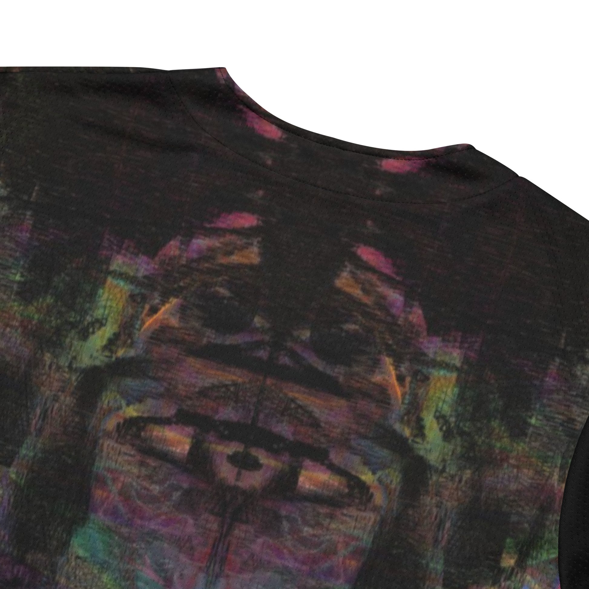 Colorful abstract design on Chromatic Dreams recycled unisex baseball jersey, comfort and UPF 50+ sun protection. By Hipyfi. product-details-3