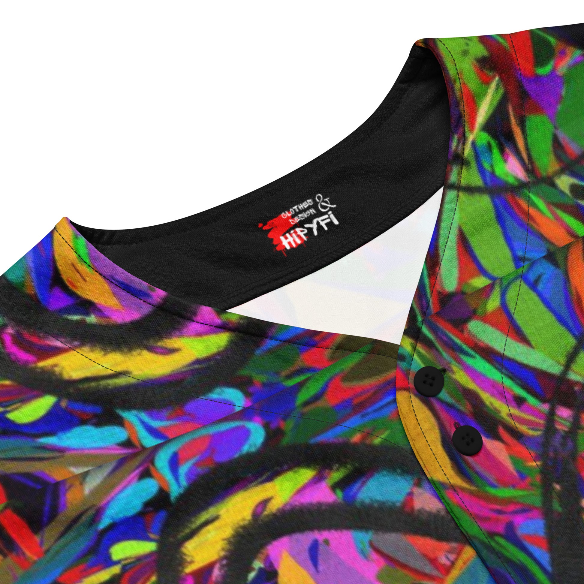 Neon Mythos Unisex Baseball Jersey – Abstract street art design, vibrant graphic print, eco-friendly recycled polyester, modern unisex fit by Hipyfi Clothes & Design. product-details