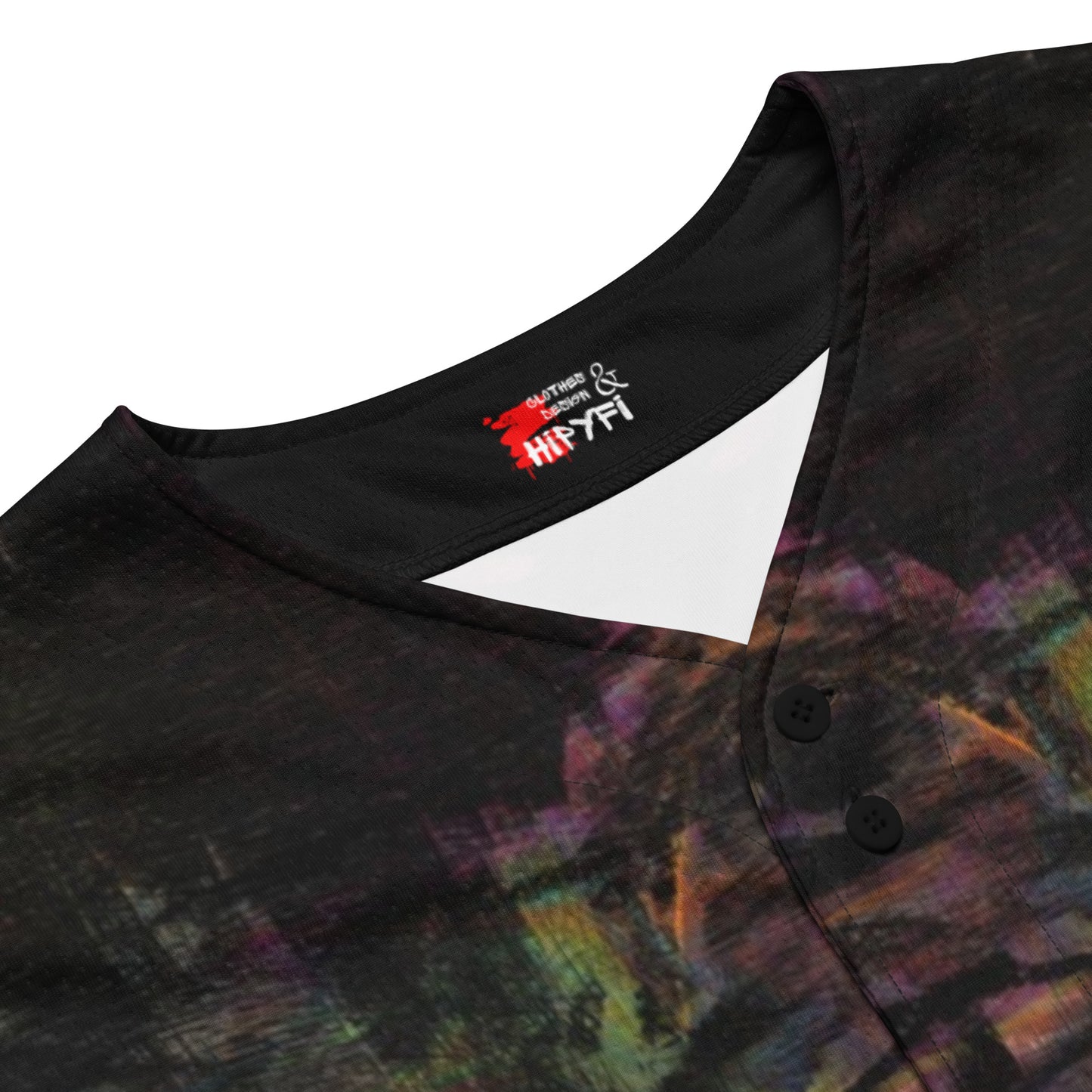 Colorful abstract design on Chromatic Dreams recycled unisex baseball jersey, comfort and UPF 50+ sun protection. By Hipyfi. product-details
