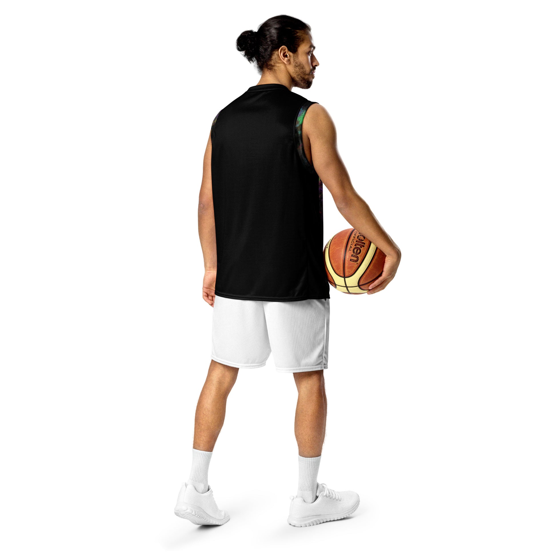 Chromatic Dreams Recycled Unisex Basketball Jersey by Hipyfi – Colorful art print, eco-friendly sportswear, made from 100% recycled polyester. Back-2