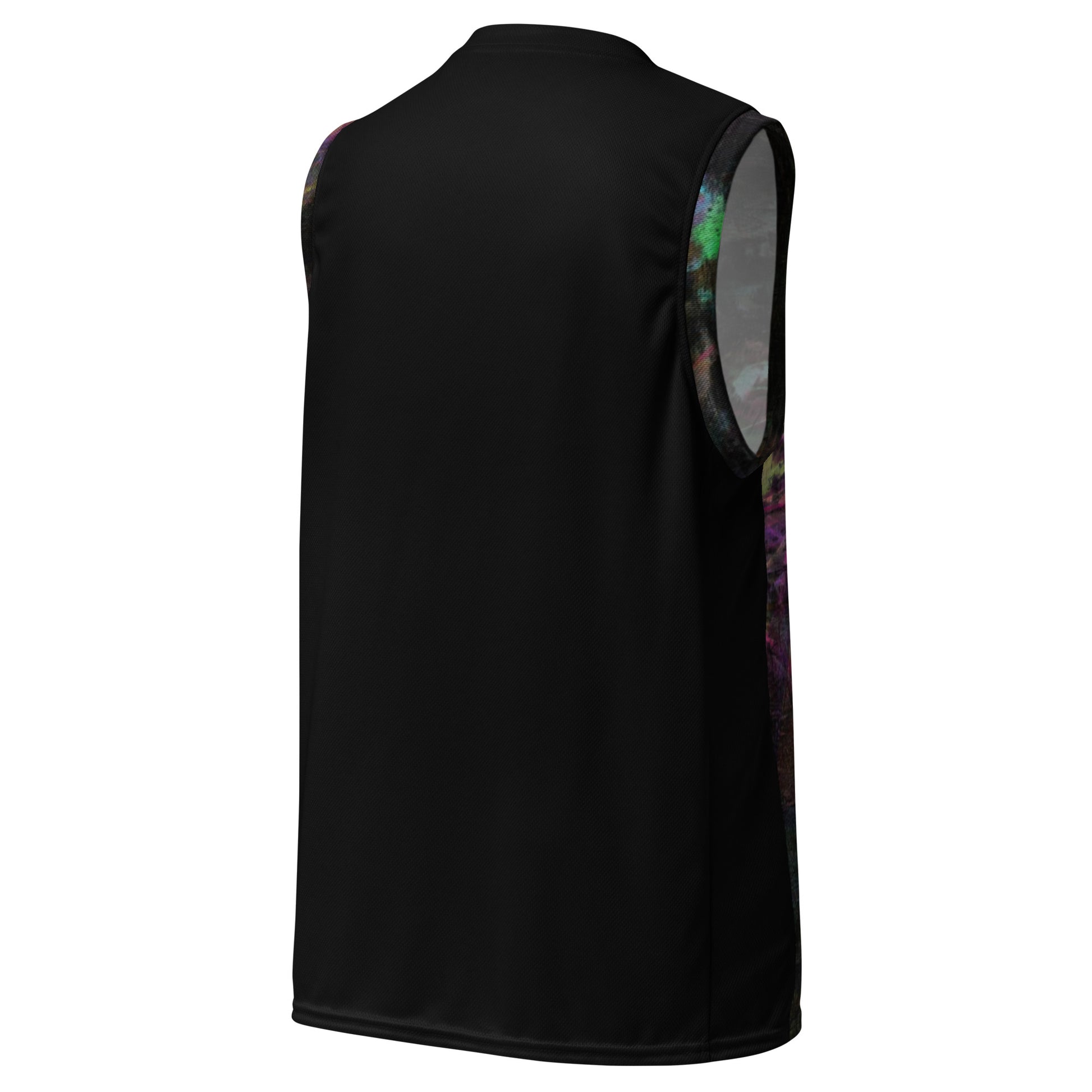 Chromatic Dreams Recycled Unisex Basketball Jersey by Hipyfi – Colorful art print, eco-friendly sportswear, made from 100% recycled polyester. back-5