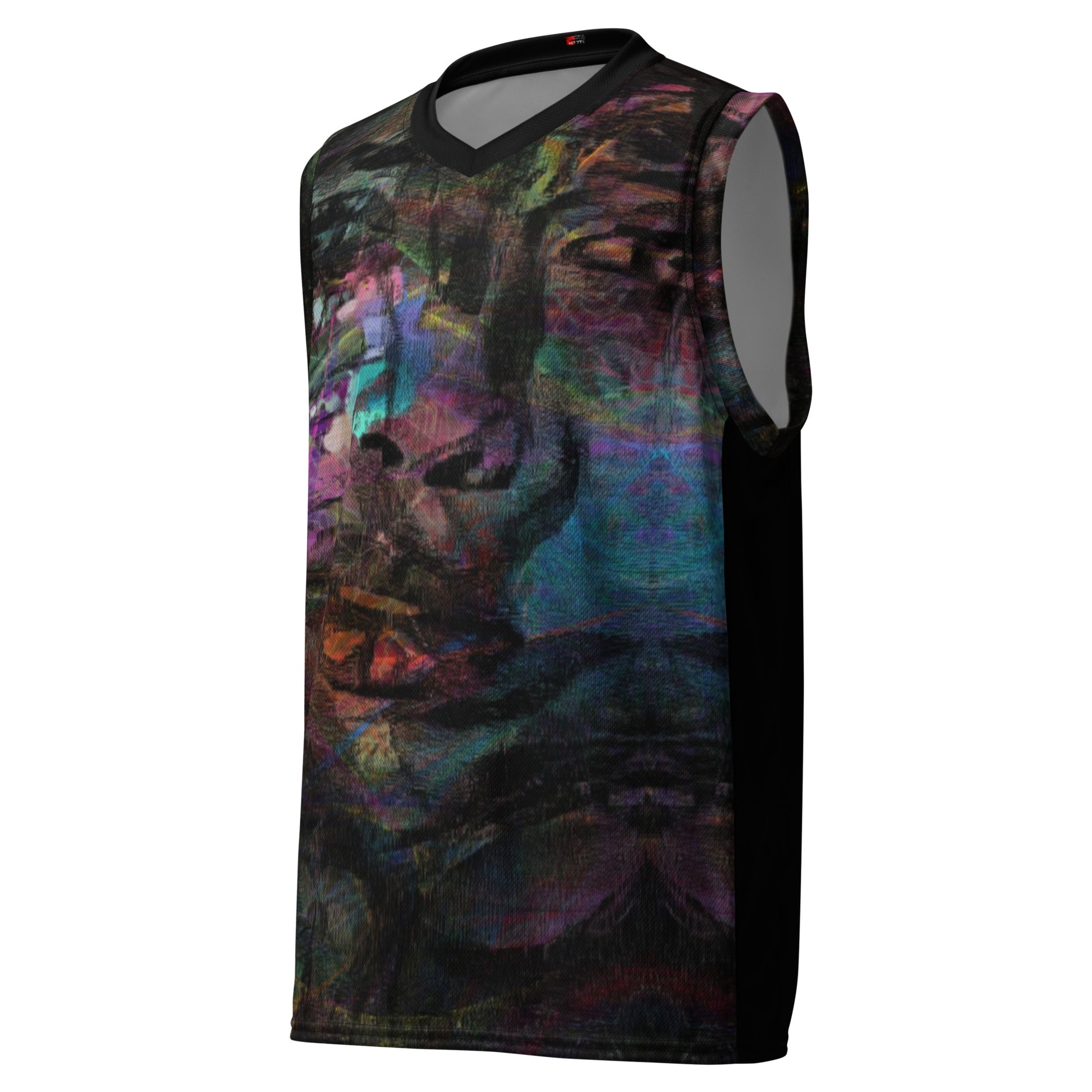 Chromatic Dreams Recycled Unisex Basketball Jersey by Hipyfi – Colorful art print, eco-friendly sportswear, made from 100% recycled polyester. front-5